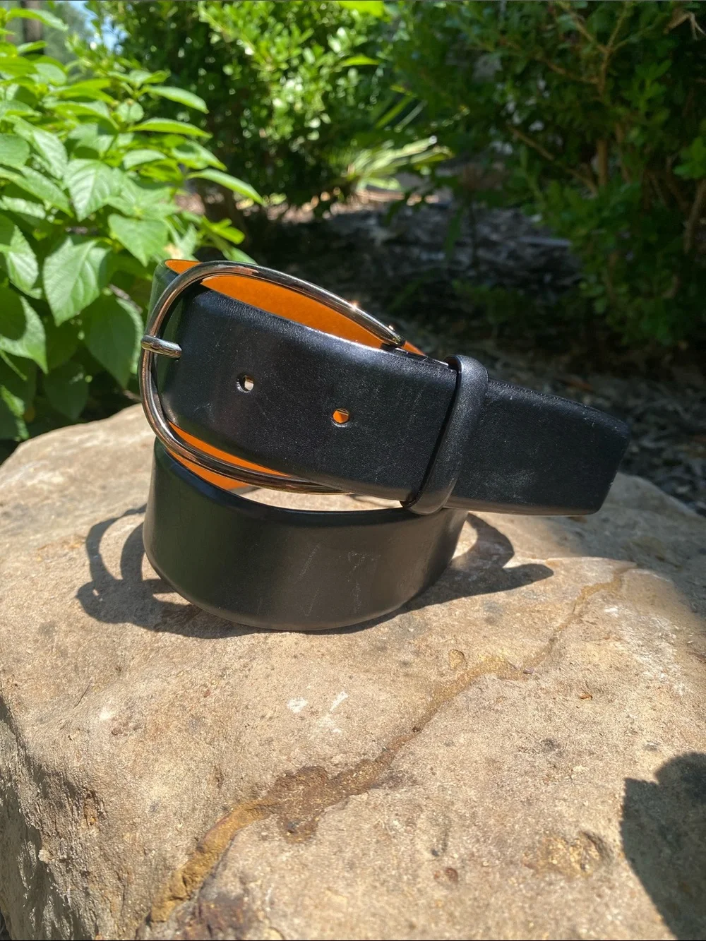 Ralph Lauren Collection Stirrup Buckle Black Leather Belt Size M